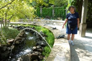 A fountain in the gardens with whimsical water jet figures