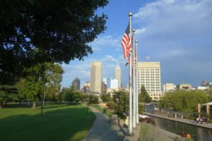 Indianapolis Skyline. The Canal Walk is to the right.