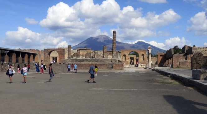 Pompeii main square with Mt Vesuvius