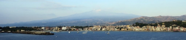 A view of Sicily from our ship. You can barely make out Mt. Etna. It was completely socked in about an hour later.