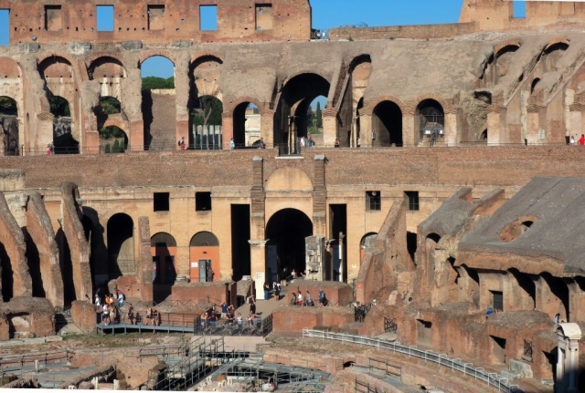 Colosseum Interior. Romans routed for their favorite gladiator teams. They wanted to see a spectacle. One emperor had the colosseum filled with water, with boats and animals swimming around.