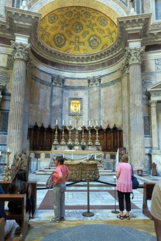 The Pantheon is an active Catholic church. This is the main alter.